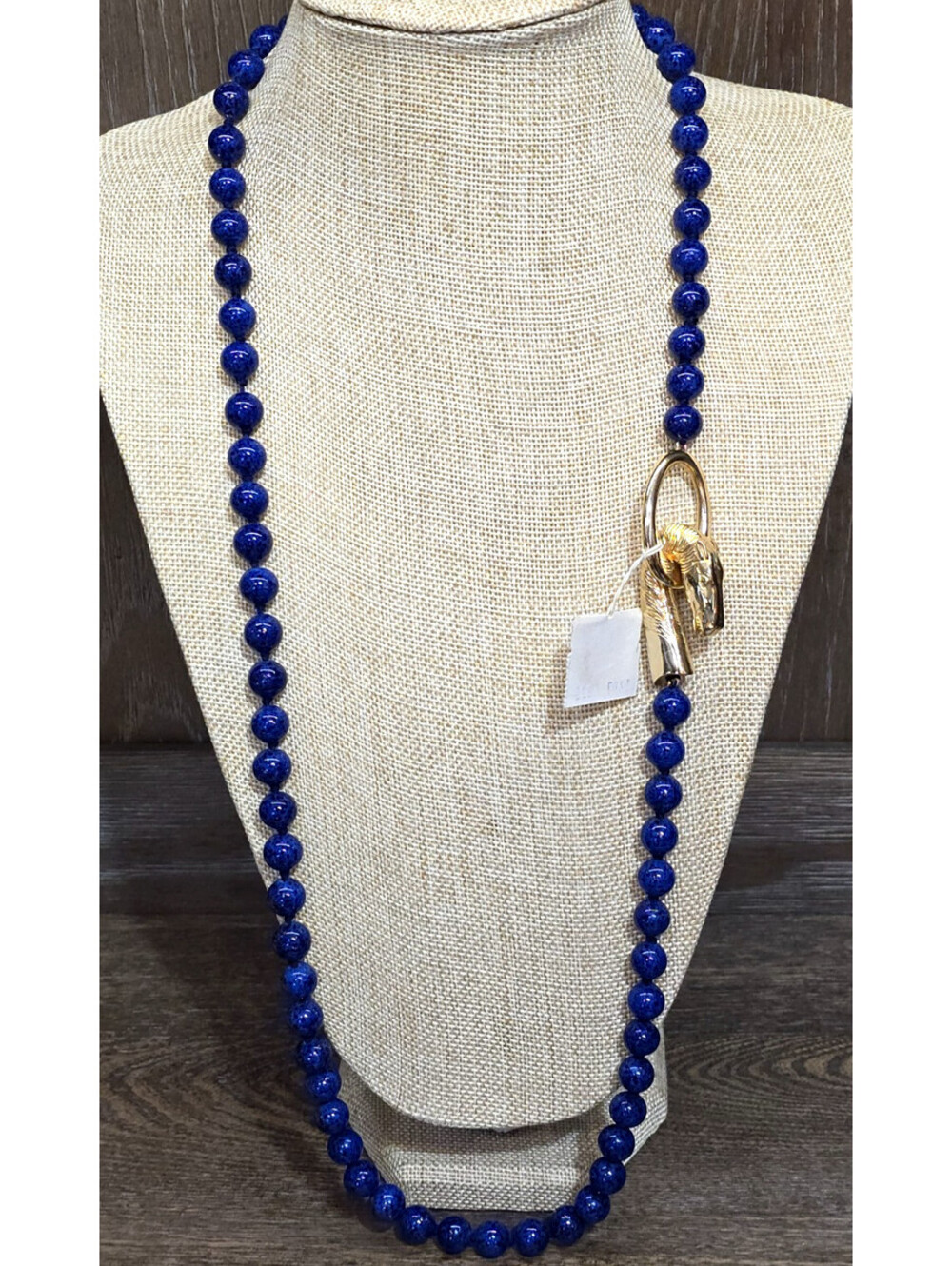 NWT Vintage Les Bernard Lapis Glass Bead Necklace Horse Head Hook